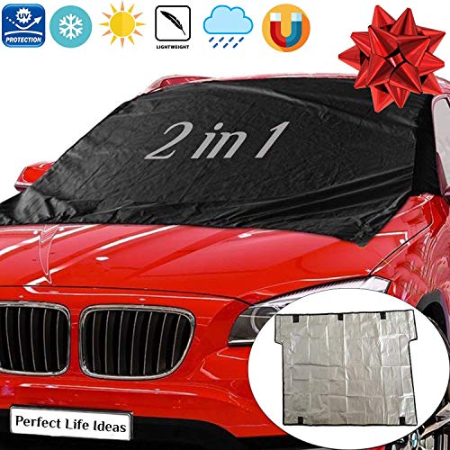 Car Windshield Snow Ice Cover - 2 in 1 Summer Winter Frost Blocker Windshield Cover for Ice and Snow and for Sun Effective Solution for Frozen Windshield - No More Daily Chores Of Scrapping