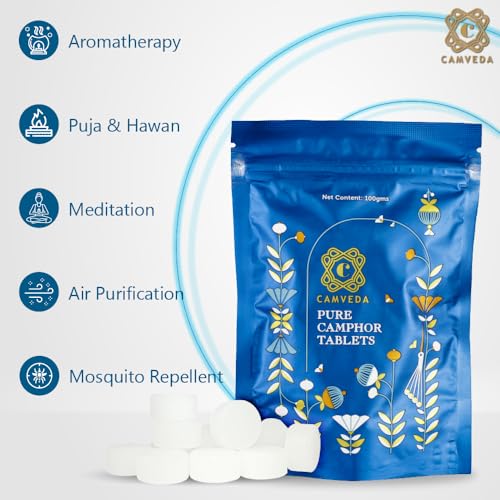 Image of Camveda Pure Camphor Tablets 100g | Ayurvedic Camphor | Natural Respiratory Support & Pooja
