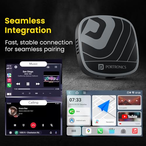 Image of Portronics Tune Plus, 2-in-1 CarPlay & Android Auto Adapter with Inbuilt YouTube, Netflix, Converts Wired to Wireless, 3GB RAM + 32GB ROM, Plug &Play, USB-A & Type-C Compatible, TF Card Slot for Media
