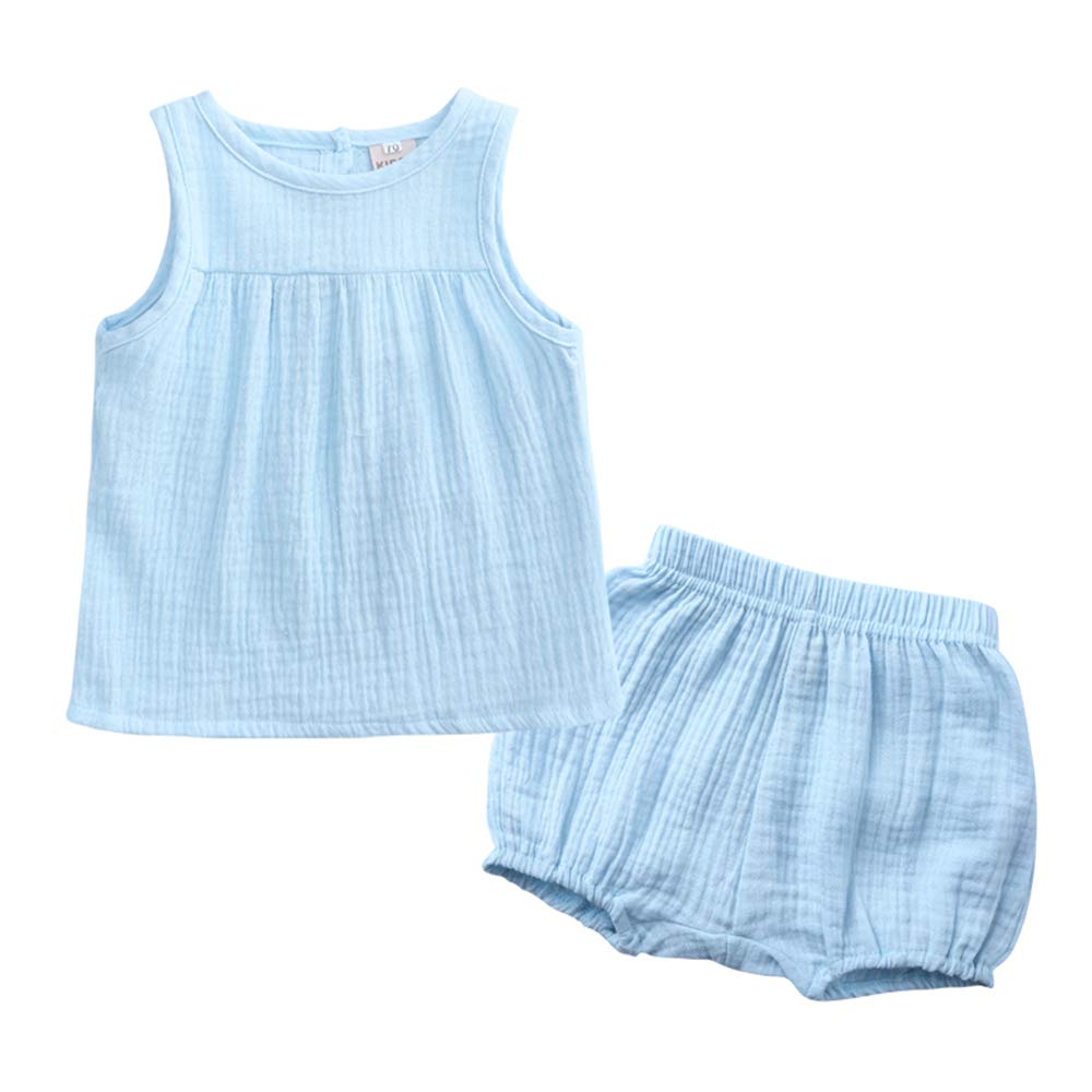 Kids Tales 2Pcs Baby Cotton Linen Outfits Set Toddler Boys Girls Sleeveless Tank Tops Shorts Clothes Solid Vest + Bloomers