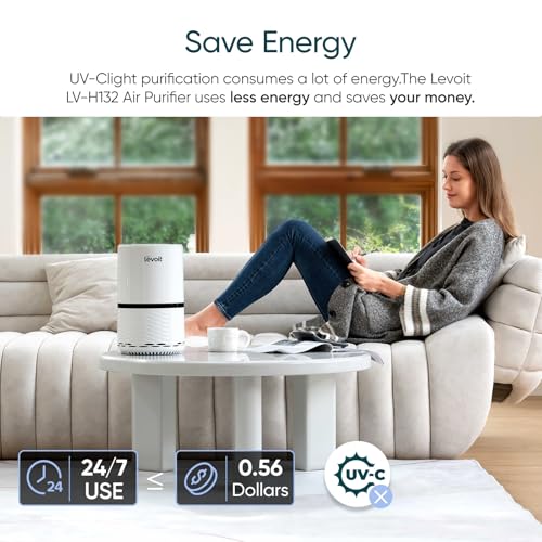 Image of Levoit Air Purifier for Home, AHAM Verifide, High-Efficiency Filter for Smoke, Dust, Pollen, and Odors in Bedroom, Office, or Nursery, Optional Night Light, Quiet Operation, LV-H132, White