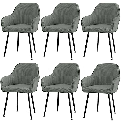 Stretch Curved Back Chair Covers, Soft Dining Chair Cover Removable Office Chair Cover Washable Dining Chair Protector for Dining Room-Grey-A-Set of 6