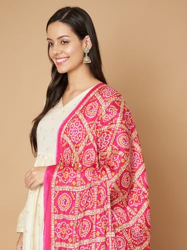 Image of Women's Art Silk Bandhani Print Dupatta with 2.20 Meters | Women's cotton printed dupatta with tassels