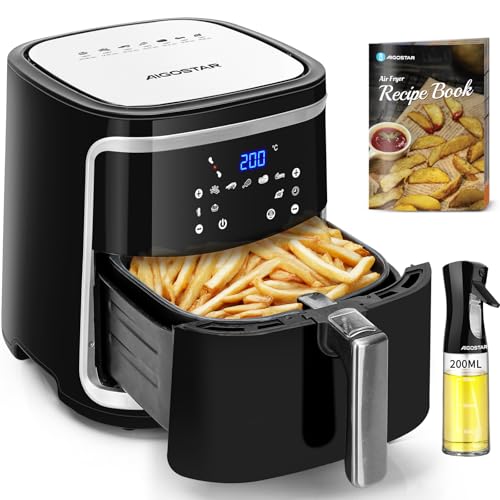 Aigostar Freidora de Aire XXL 7 Litros/2Kg, Air Fryer con Doble Cesta Independiente, Tecnología Rapid Air, 8 Programas, Función de Mantenimiento de Calor, App de Recetas/Libro de Recetas, 1900W