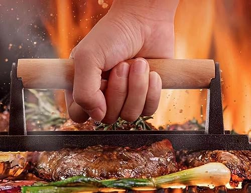 Kitchen Tools Heavy Duty Cast Iron Smash Burger Press Round Barbecue Meat Flat Press with Anti Scalding Wooden Handle with Handle for Griddle, Sandwich, Nonstick Pan - Thumbnail 5