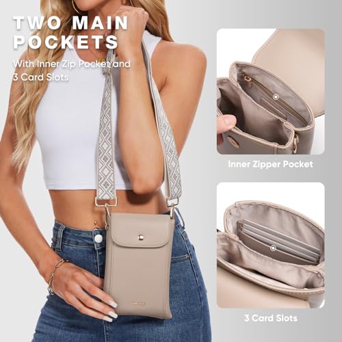 Small Crossbody Phone Bag Vegan Leather for Women with Wide Strap and Double Pockets for Travel and Daily Use2