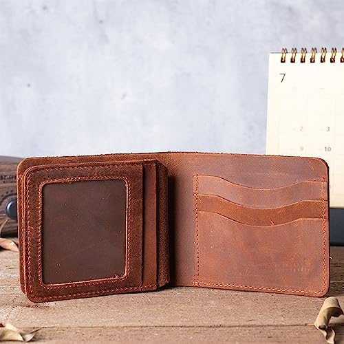Mens Leather Trifold Wallet Crazy Horse Leather Coin Pouch Leather Money Clip Vintage Money Pouch for Men (Dark brown)4
