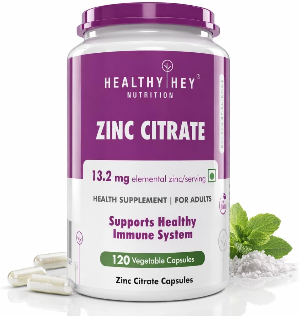 HealthyHey Nutrition Zinc Citrate, Supports Immune and Immunity - 120 Veg Capsules