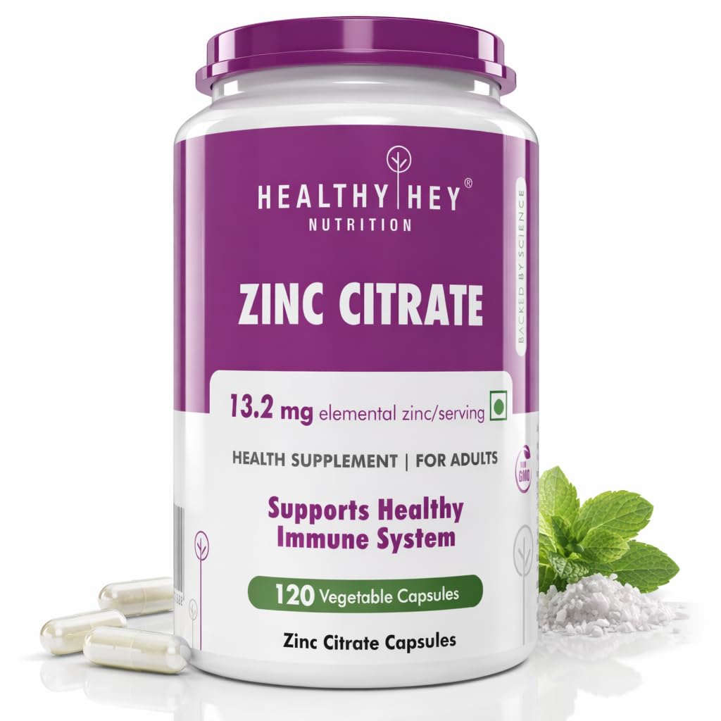 HealthyHey Nutrition Zinc Citrate, Supports Immune and Immunity - 120 Veg Capsules