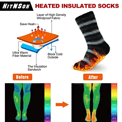 KitNSox Athletic Thermal Warm Socks Winter, Winter Extremes Cold Weather Snowboarding Trekking Skiing Boot Socks,Medium, 2 Pairs Deep Gray Stripe & light Gray Stripe4