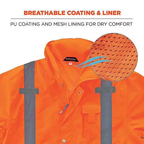 Ergodyne Glowear 8365 Rain Jacket, High Visibility, Reflective, Ansi Compliant Outerwear Orange, X-Large #TOP2