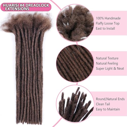 Huarisi 12 Inch Brown Dreadlock Extensions Human Hair 0.2cm Thin Loc Extensions Real Human Hair for Men Women 60 Strands #4 Full Handmade Permanent Dreadlock Extensions Can Be Curled - Image 4