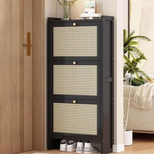 Meuble à chaussures bois et rotin moderne meuble rangement fin