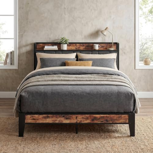 Image of LIKIMIO Full XL Bed Frame, Storage Headboard with Charging Station, Solid and Stable, Noise Free, No Box Spring Needed, Easy Assembly