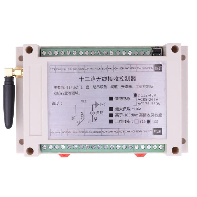 Télécommande sans fil DC12 V 24 V 36-48 V 12 CH RF 50~200 m pour système de grue de tête récepteur 433 MHz avec 2 télécommandes, 1 antenne