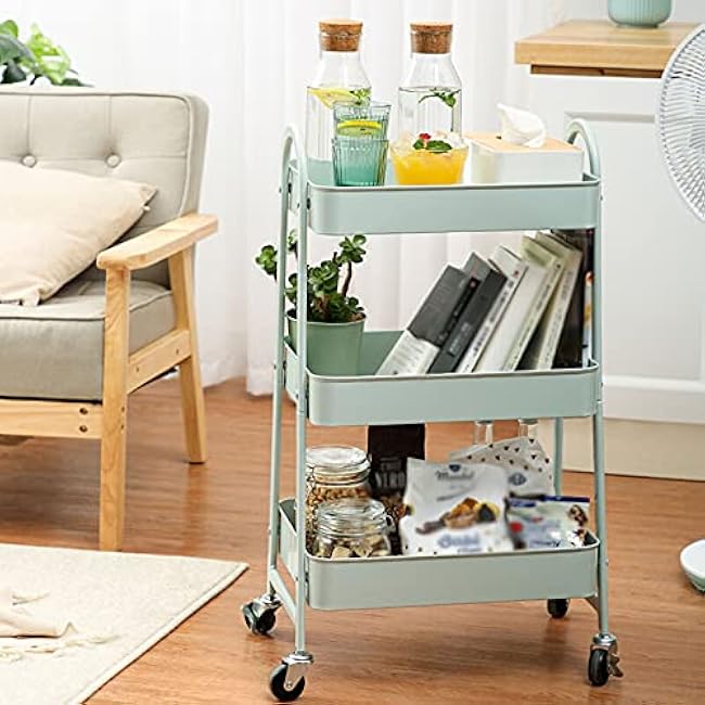 Movable Hand Trucks Multifunction 3 Tier Storage Organizer Rack£¬Movable Kitchen Bathroom Shelf Metal Rolling Trolley Basket Stand Wheels Holder Multi-Purpose Space Saving-0bzo0xE4