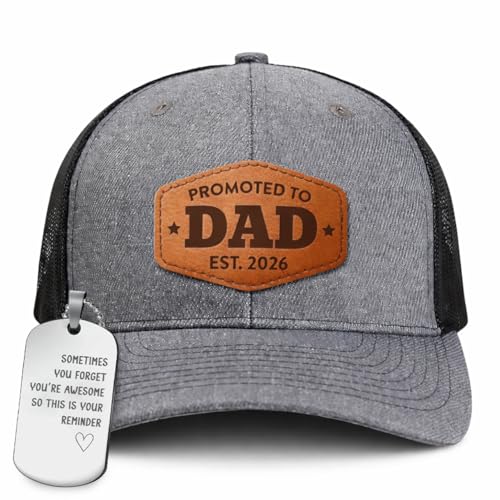 Vivulla68 Promoted to Dad EST 2026 Trucker Hat New Dad Gift First Time Father Expecting Parent Soon to Be Pregnancy Announcement First Fathers Day 2026 Gift from Wife Girlfriend