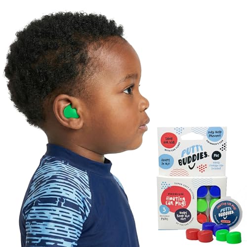 Putty Buddies Lot de 3 paires de bouchons d'oreille flottants en silicone souple bleu, rouge et vert