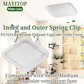 FG701S Universal Update Bathroom Fan Cover with Springs Compatible with Bro-an-NuT-one Small/Medium/Large Size Vent fans,Bathroom Ceiling Square Fan Cover Replacement (White) 13.25" x 13.25" x 1.3"