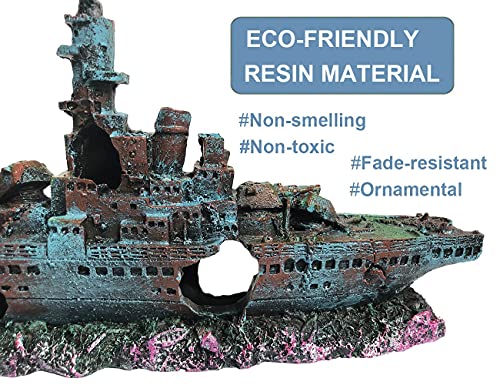 SLOCME Aquarium Shipwreck Decorations Fish Tank Ornaments - Resin Material Sunken Ship Decorations, Eco-Friendly for Freshwater Saltwater Aquarium Betta Fish Decorations - Image 4