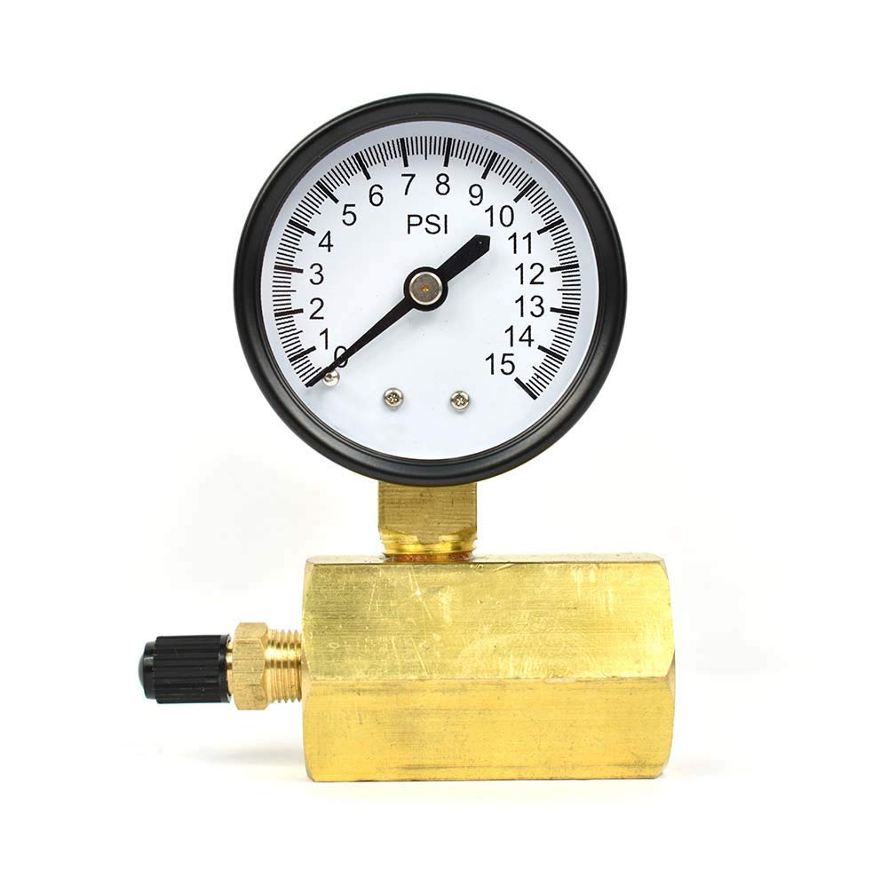 Thrifco Plumbing 4402335 Gas Pressure Test Gauge 0-15 Psi with 1/10 Psi Increment, 3/4 Inch Fnpt Connection, Brass Valve