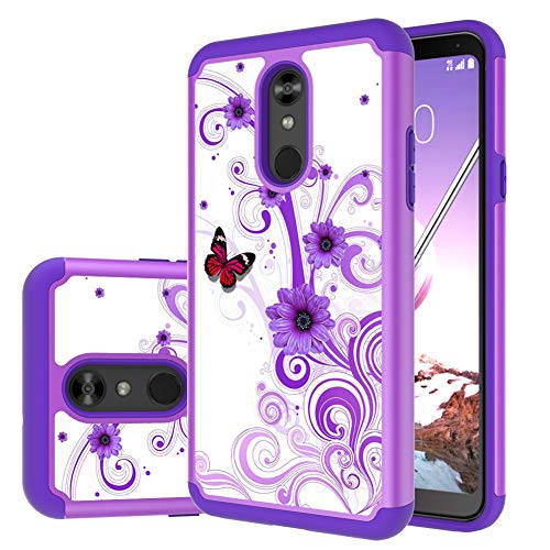 M MAIKEZI for LG Stylo 5 Case,LG Stylo 5X/Stylo 5V/Stylo 5 Plus case,MAIKEZI Hybrid Dual Layer TPU Plastic Armor Defender Phone Case Cover Compatible with LG Stylo 5/5x/5V/5+(Armor Purple Flower)