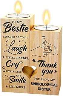 Double-Sided Printing BestieCandle Holder,Heart Shaped Wooden Candlesticks,Home Decoration gift for friend/sister (To my bestie-thumbs)