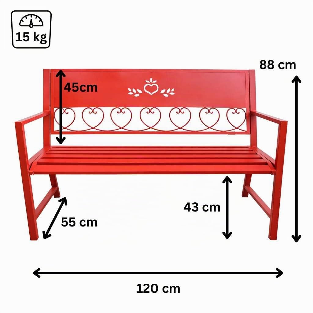 DanDiBo Gartenbank Metall Wetterfest Rot 120 cm 2 Sitzer Sitzbank Passion 121495 Eisen Blumenbank Garten