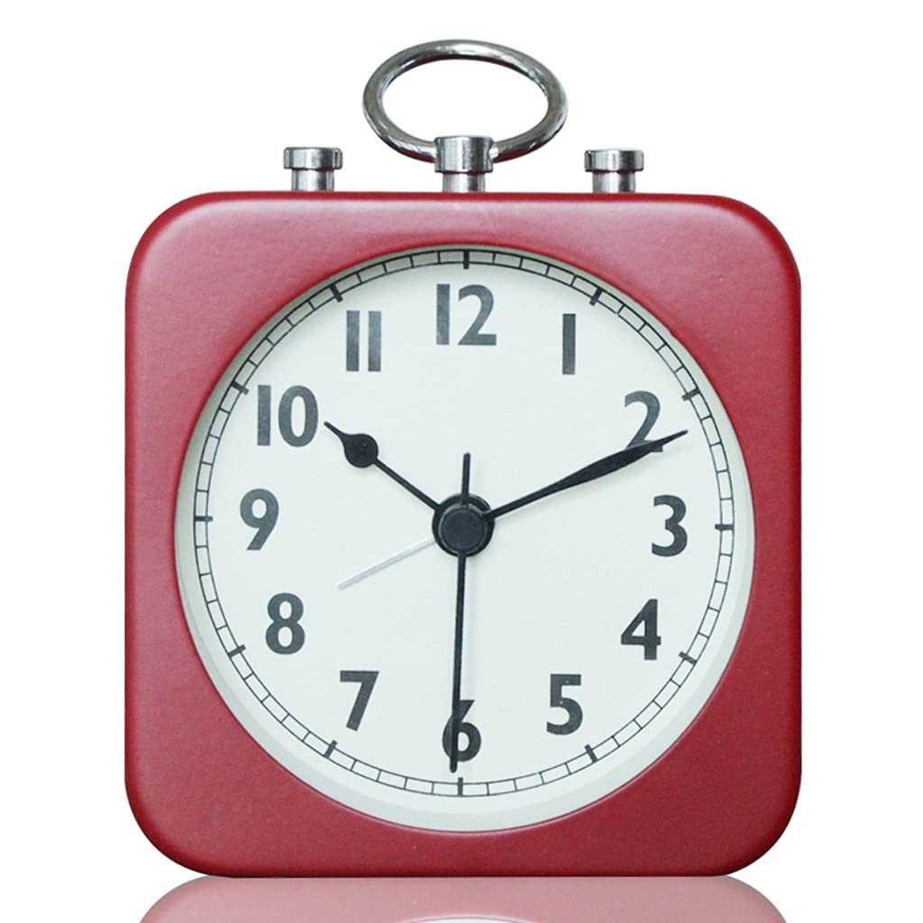 Despertador de mesa silencioso cuadrado de metal retro rojo para dormitorio JFDBGU