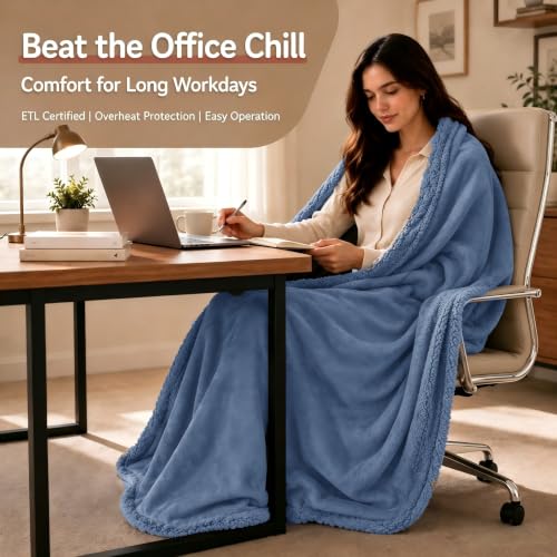 Manta Eléctrica Calefaccionada TICOO Modelo CHUBBY-TH Color Denim Blue Tamaño Throw 50"x60" miniatura 5