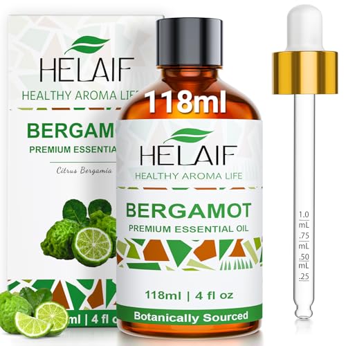 HELAIF Aceite Esencial de Bergamota 118ml-4OZ Extracto de Cáscara Prensada en Frío Cuidado de la piel Aromaterapia Fórmula para Difusor