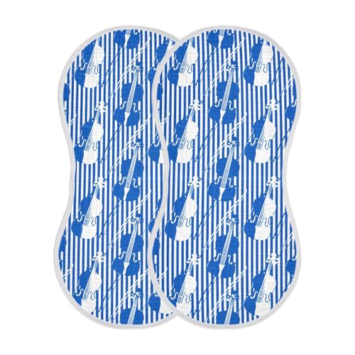 Striped Musical Blue Baby Burp Cloths Baby Bibs Burp Clothes Cotton Burping Cloths for Babies Burp Cloth Curved Absorbent Washcloths for 22x11IN Baby Boy Girl Essentials,2 Pack