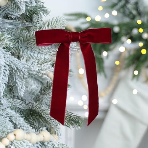FLAIR GIFTS 24 Pcs Burgundy Wine Red Velvet Christmas Bows Ornaments - 5 x 7 Inch Luxury Vintage Velvet Ribbon Bows for Christmas Tree Decor, Wreaths, Gifts Wrapping, Fireplaces, and Xmas Decoration by FLAIR GIFTS - Used condition - Image 5