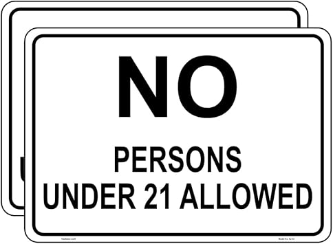 2 Pcs No Persons Under 21 Allowed Sign Sticker - 25 cm x 17.5 cm - Self Adhesive Vinyl