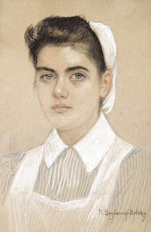 Portrait d'une infirmière Bogdanov-Belsky affiche toile 60x90cm art inspirant et apaisant salon