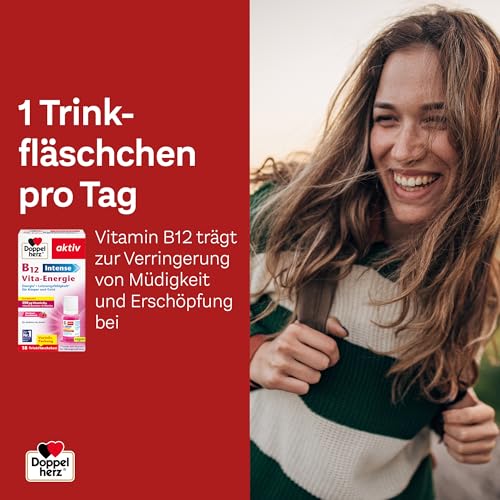 Doppelherz B12 Intense Vita-Energie – hochdosiert mit 500 µg Vitamin B12 pro Trinkfläschchen – 18 Ampullen – vegan