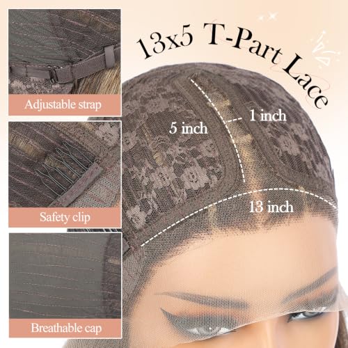 Image of EMMOR Human Hair Wig for Women 13x5x1 Inch HD Lace Front Wig 18 Inch Layered Glueless Wigs Pre-Plucked Hairline Human Hair Blend Premium Synthetic Fiber for Everyday Wear(Ombre Gray Blonde)