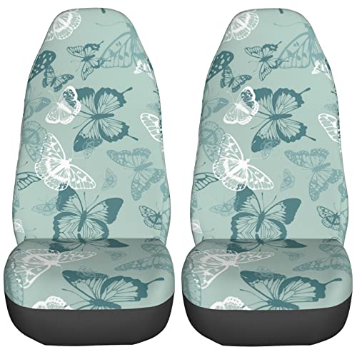 Foruidea Vehicle Seat Cover Bucket Seat Protector Butterflies Pattern Saddle Blanket Protectors for Car SUV Auto 2pcs Set