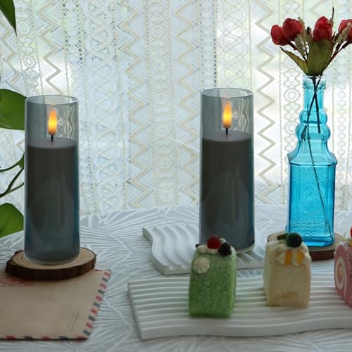 Image of CANDLE CHOICE Indoor Outdoor Flameless Candles with Timer Waterproof Realistic Flickering Battery Operated Pillar LED Lights with Acrylic Shell Wedding Party Christmas Decorations 6 Pack 2 inchx6 inch Grey