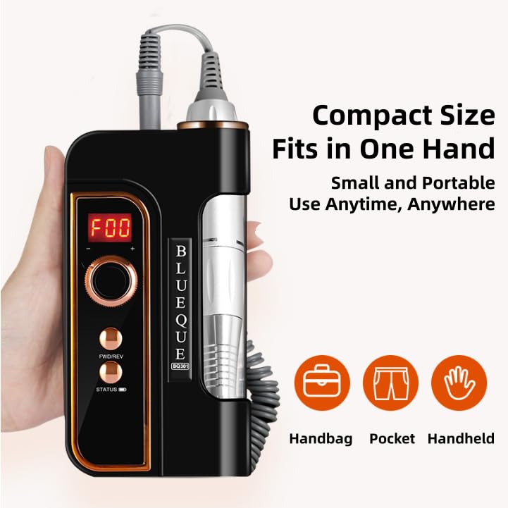 Portable Nail File 6 in 1 Kit for Thick Toenails, 35000RPM Rechargeable Efile with Coreless Motor, Toenail Grinder for Shaping, Polishing Removing Gel Nails,Green