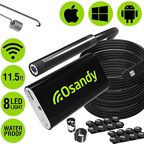 Osandy Wireless Endoscope Camera WiFi Borescope Inspection 2.0MP HD Flexible Snake Camera - Waterproof Endoscopic Camera for iPhone, Android, iOS, iPad, Samsung, Tablet - Lizard Cam with Bright Light