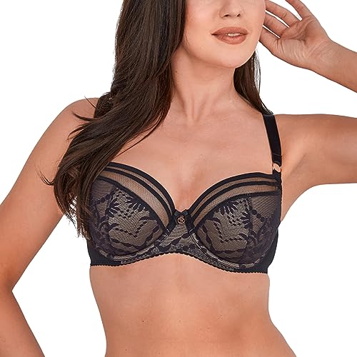 Gaia Dama semi-rígido sujetador malla encaje cuencos lazo tirantes lencería 1191 Bice, Negro , 90F