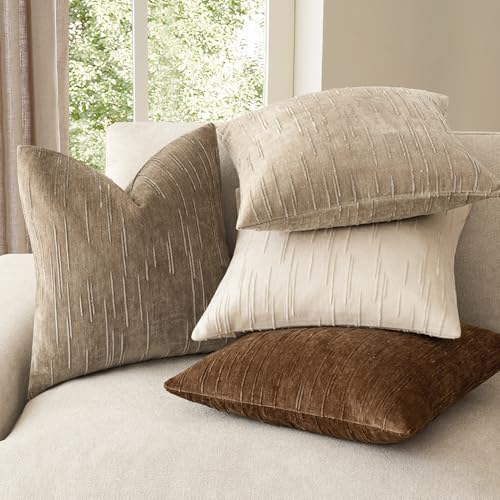 Image of Foindtower Pack of 2 Slubby Textured Chenille Throw Decorative Pillow Covers Lumbar Accent Solid Cushion Cover Neutral Farmhouse Pillow Case for Couch Sofa Bedroom Living Room 12x20 Inch,Brown