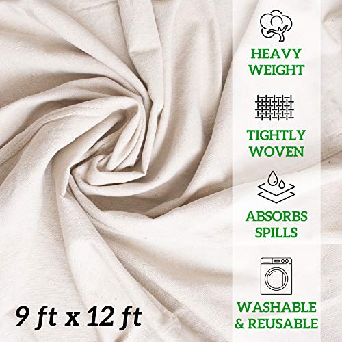 Image of GREEN LIFESTYLE All Purpose Canvas Drop Cloths - Drop Cloth for Painting, Floor Cover, Heavy Duty Protection for Furniture & Surfaces, Reusable Painters Canvas Tarp for Renovation & Home (2 PACK 9x12)