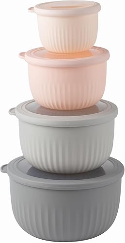 COOK WITH COLOR Tazones de preparación con tapas, cuencos profundos de plástico anidables, juego de cuencos pequeños para mezclar con tapas (rosa)