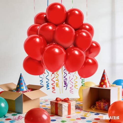 Image of Red Balloon Birthday Party Balloons - 100 Pack 12 inch Round Latex Party Balloons for Birthday Graduation Baby Shower Christmas Wedding Party Decorations