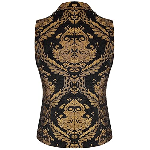 Darkrock Prime Quality Victorian Steampunk Edwardian Western Cavalier Waistcoat Vest Brocade Gold Black Gothic Men's Vest2