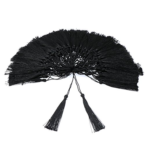 Image of VAPKER 100 Black Silky Tassels 13cm /5-Inch with 2-Inch Cord Loop for Jewelry Making, DIY Projects, Bookmarks