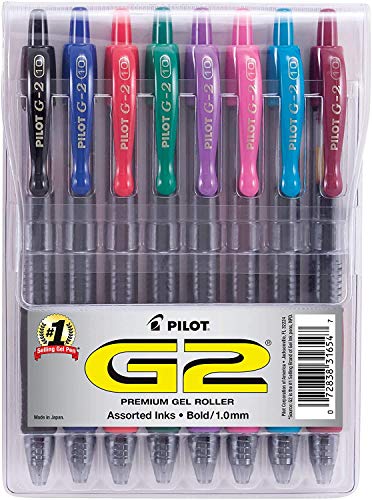 PILOT G2 Premium Refillable & Retractable Rolling Ball Gel Pens, Bold Point, Assorted Color Inks, 8-Pack Pouch (31654), 1 Pack