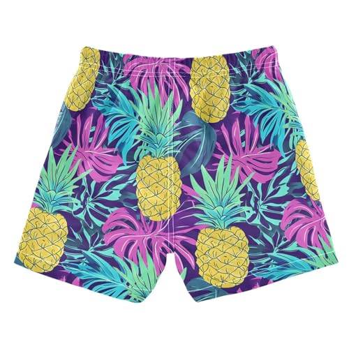 Boys Swim Trunks Yellow Pineapple Purple Leave Tropical Toddler Swim Shorts Beach Board Shorts Swimsuit2